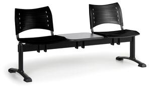 Ławka do poczekalni plastikowa VISIO, 2 siedzenia + stołek, czarny, czarne nogi
