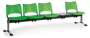 Ławka do poczekalni plastikowa VISIO, 4 siedzenia + stołek, zielony, chromowane nogi
