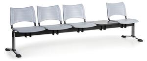 Ławka do poczekalni plastikowa VISIO, 4 siedzenia + stołek, szary, chromowane nogi