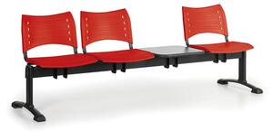 Ławka do poczekalni plastikowa VISIO, 3 siedzenia + stołek, czerwony, czarne nogi