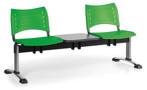 Ławka do poczekalni plastikowa VISIO, 2 siedzenia + stołek, zielony, chromowane nogi