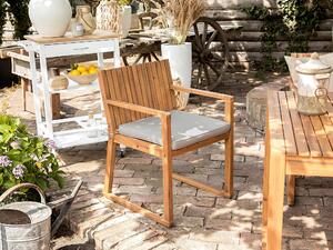 Krzesło drewniane ogrodowe drewno akacjowe jasne z poduszką brązowoszarą Sassari Beliani