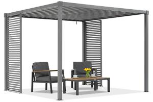 Antracytowa pergola tarasowa Madera 3x3m z dwiema ściankami żaluzjowymi Garden Point