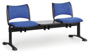 Ławka do poczekalni tapicerowana SMART, 2 siedzenia + stołek, niebieski, czarne nogi