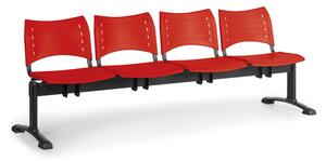 Ławka do poczekalni plastikowa VISIO, 4 siedzenia, czerwony, czarne nogi