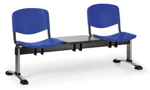 EUROSEAT Ławka do poczekalni plastikowa ISO, 2-siedziska + stolik, niebieski, chromowane nogi