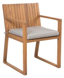 Krzesło drewniane ogrodowe drewno akacjowe jasne z poduszką brązowoszarą Sassari Beliani