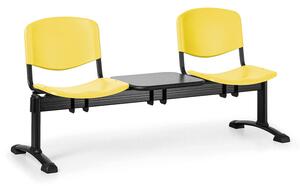 EUROSEAT Ławka do poczekalni plastikowa ISO, 2-siedziska + stolik, żółty, czarne nogi