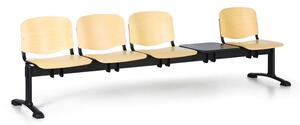 EUROSEAT Drewniana ławka do poczekalni ISO, 4-siedziska + stolik, czarne nogi