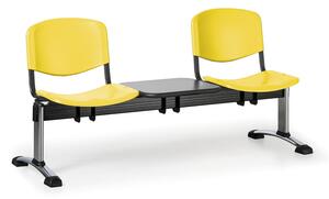 EUROSEAT Ławka do poczekalni plastikowa ISO, 2-siedziska + stolik, żółty, chromowane nogi