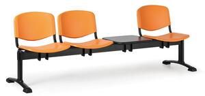 EUROSEAT Ławka do poczekalni plastikowa ISO, 3-siedziska + stolik, pomarańczowy, czarne nogi