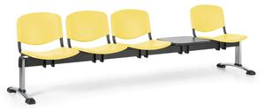 EUROSEAT Ławka do poczekalni plastikowa ISO, 4-siedziska + stolik, żółty, chromowane nogi