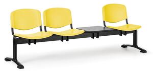 EUROSEAT Ławka do poczekalni plastikowa ISO, 3-siedziska + stolik, żółty, czarne nogi