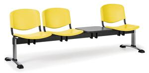 EUROSEAT Ławka do poczekalni plastikowa ISO, 3-siedziska + stolik, żółty, chromowane nogi