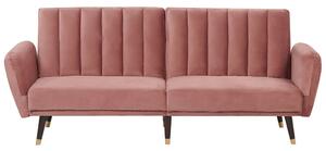 Sofa rozkładana różowa welurowa funkcja spania drewniane nogi Vimmerby Beliani