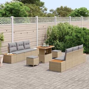 Zestaw Mebli Ogrodowych Komplet Wypoczynkowy 9-Częściowy Beżowy Rattan Na Taras Balkon Ogród