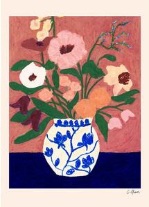 Plakat 30x40 cm Flowers on Blue Table – Carla Llanos – The Poster Club