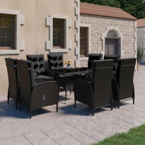 Zestaw Mebli Ogrodowych Komplet Jadalniany 9-Częściowy Czarny Rattan Na Taras Balkon Ogród