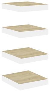 Półki ścienne, 4 szt., dębowo-białe, 23 x 23,5 x 3,8 cm, MDF
