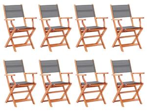 Składane krzesła ogrodowe 8 szt. szare, eukaliptus i textilene