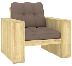 Krzesło ogrodowe z poduszkami w kolorze taupe, drewno sosnowe