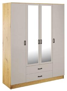 Czterodrzwiowa szafa z lustrem dąb artisan + kaszmir H7-D15
