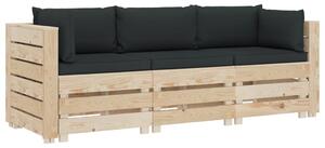 3-osobowa sofa ogrodowa z palet, antracytowe poduszki, drewno