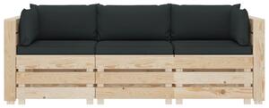 3-osobowa sofa ogrodowa z palet, antracytowe poduszki, drewno