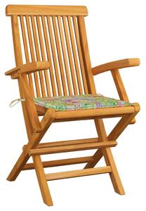 Krzesła ogrodowe z poduszkami w liście, 6 szt., drewno tekowe