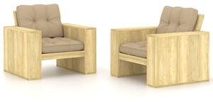 Krzesła ogrodowe z beżowymi poduszkami, 2 szt., drewno sosnowe