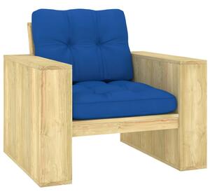 Krzesło ogrodowe z kobaltowymi poduszkami, drewno sosnowe