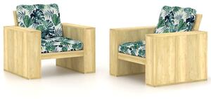 Krzesła ogrodowe z poduszkami w liście, 2 szt., drewno sosnowe