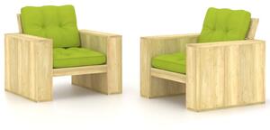 Krzesła ogrodowe z jasnozielonymi poduszkami, 2 szt., drewniane
