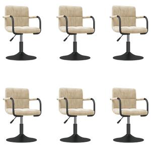 Obrotowe krzesła stołowe, 6 szt., kremowe, obite aksamitem