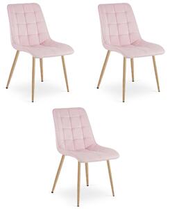 Krzesło velvet SPLIT jasnoróżowe nogi dąb do salonu jadalni glamour x3