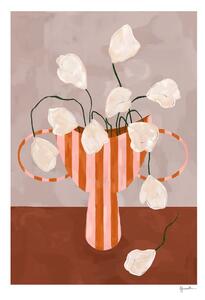 Plakat 50x70 cm White Flowers in Striped Vase – Frankie Penwill – The Poster Club