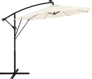 ML-Design Parasol ogrodowy Ø300cm z owietleniem LED Solar Beowy parasol aluminiowy z korbk Pokrowiec i stojak Ochrona przeciwsoneczna i wodoodporna Obrotowy i odchylany