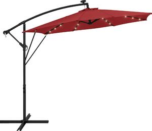 ML-Design Parasol ogrodowy Ø300cm z owietleniem LED Solar Czerwony aluminiowy parasol z pokrowcem i podstaw Parasol przeciwsoneczny i wodoodporny, obrotowy i odchylany