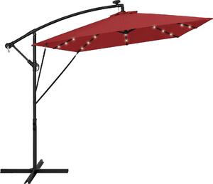 ML-Design Parasol ogrodowy Ø330cm z owietleniem LED Solar Czerwony aluminiowy parasol z pokrowcem i stojakiem Ochrona przeciwsoneczna i wodoodporna Obrotowy i odchylany