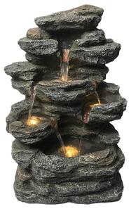 HEISSNER Fontanna tarasowa ze skałą i światłem LED, 42x29x60 cm, szara