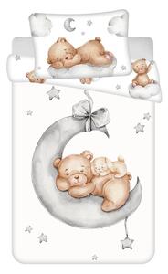 Biała bawełniana pościel dziecięca do łóżeczka 100x135 cm Teddy Bear "Ribbon" – Jerry Fabrics