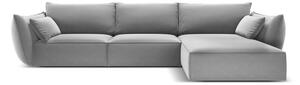 Jasnoszary aksamitny narożnik (prawostronny/z szezlongiem) Vanda – Mazzini Sofas