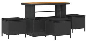 Zestaw Mebli Ogrodowych Komplet Barowy Z Poduszkami Czarny Rattan 3-Osobowy Na Taras Balkon Ogród