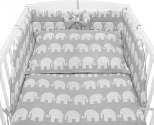 Pościel Do łóżeczka Dziecięcego W Słonie Na Szarym Tle - Bawełna 100% - 120x90