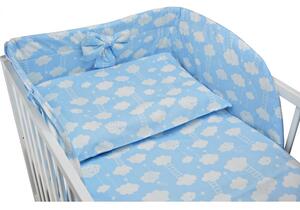 Bawełniana Pościel Do łóżeczka Dziecięcego - Błękitny W Białe Chmurki Z Drabinką - 135x100