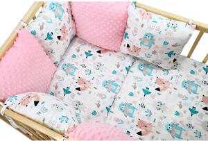 Ochraniacz Do łóżeczka Modułowy, 6 Poduszek - Zwierzątka Pastelowe + Minky Różowe