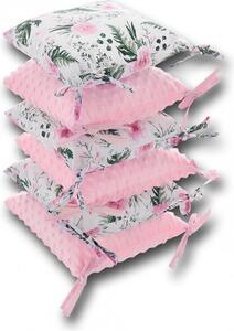 Ochraniacz Do łóżeczka Modułowy, 6 Poduszek - Kwiaty Różowe + Minky Różowe