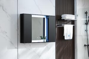 Lustro w ramie - Matowy czarny kolor - 120W x 70H - Z owietleniem LED i 4 regulowanymi pókami