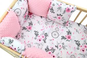 Ochraniacz Do łóżeczka Modułowy, 6 Poduszek - Łapacze Snów Z Różą + Minky Różowe