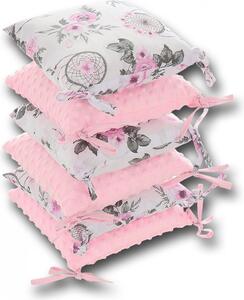 Ochraniacz Do łóżeczka Modułowy, 6 Poduszek - Łapacze Snów Z Różą + Minky Różowe